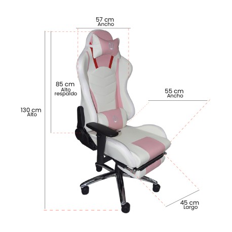 Silla Gamer Ergonómica con Reposa Pies Luces RGB Color Rosa