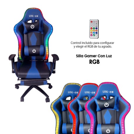 Silla Gamer Ergonómica con Reposa Pies Luces RGB